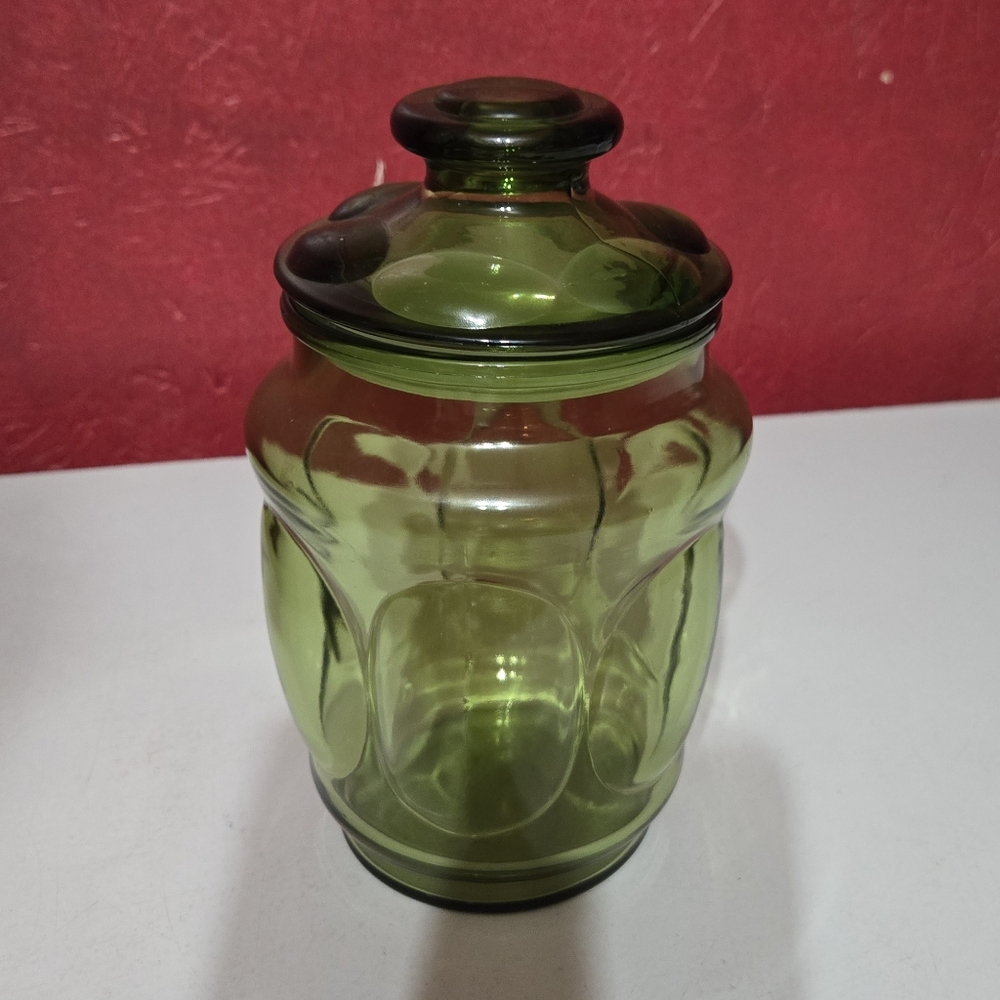 Vintage LE Smith Glass Bubble Glass Thumbprint Canister